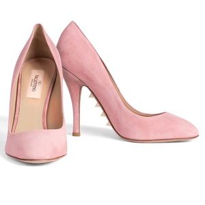 Valentino Rockstud Pink Suede Heels